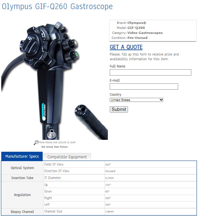 Olympus GIF-Q260, GIF-Q260J Gastroscope,Duodenum Endoscope